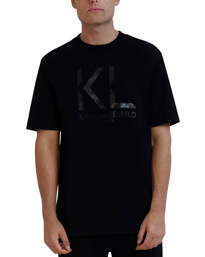 

KARL LAGERFELD PARIS WHITE LABEL Блестящая футболка с логотипом, черный