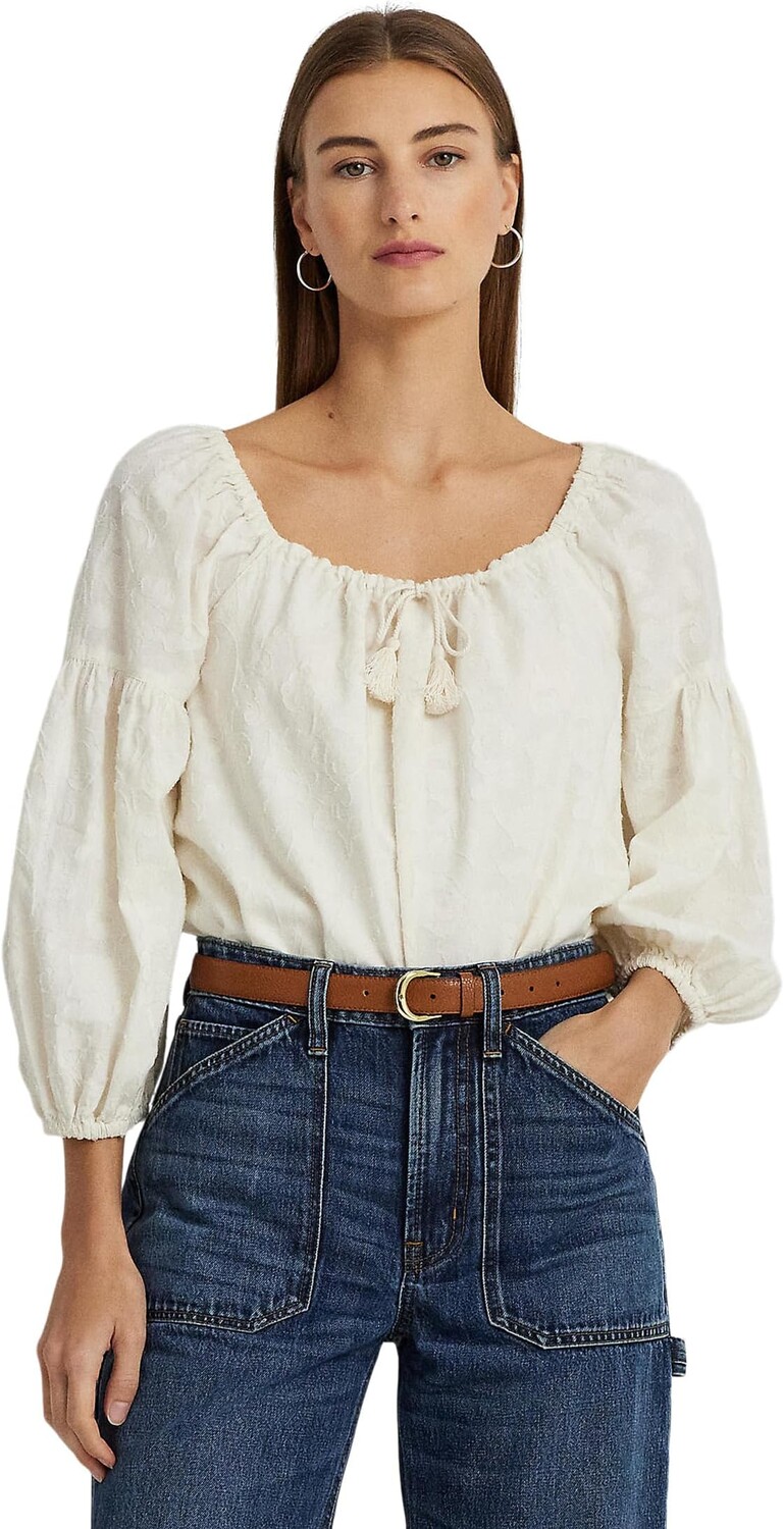 

Блуза LAUREN Ralph Lauren Paisley Cotton Jacquard Blouse, цвет Mascarpone Cream