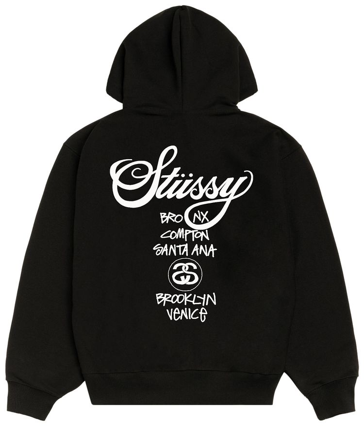 Худи на молнии Stussy World Tour, черный, черный — фото 2