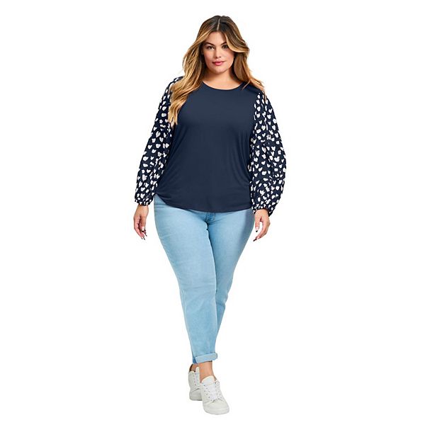 

Женский топ с рукавами-сердечками, plus size Avenue, Navy
