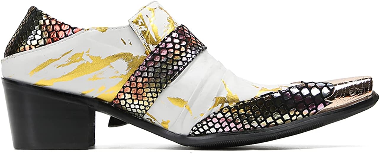 Мужские лоферы Santimon Loafers Party Dress, повседневные слипоны из натуральной кожи, двухцветные мокасины с пряжками, обувь с квадратным носком и каблуком, туфли для выпускного, свадьбы, смокинга, вестерн, бальные и диско для мужчин, белый — фото 3