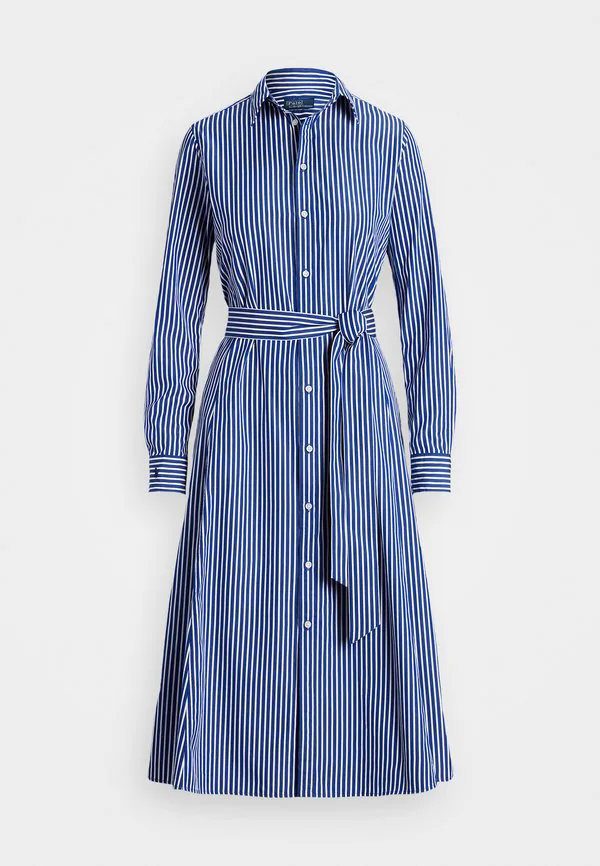 Платье-Рубашка из хлопка в полоску с поясом Polo Ralph Lauren, Bright Navy/White — фото 4