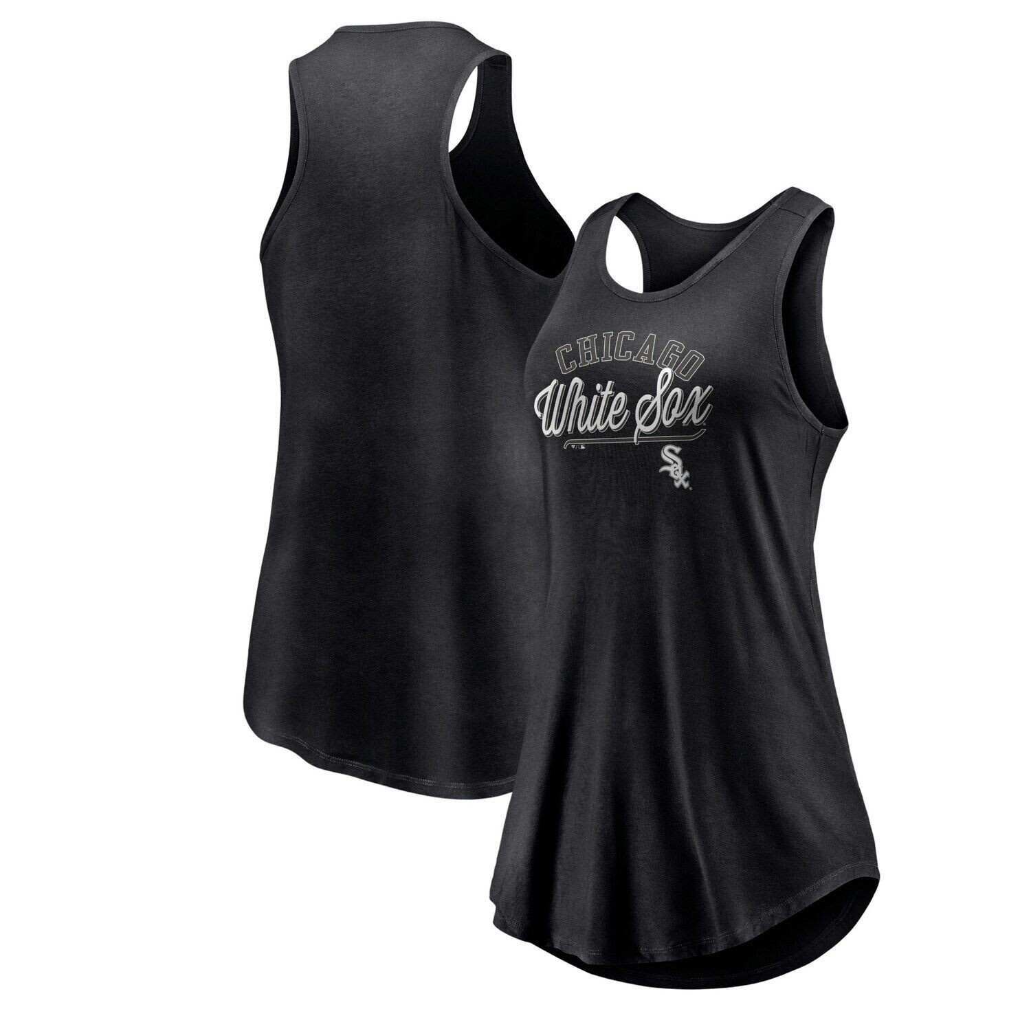 

Женская футболка Fanatics с логотипом Black Chicago White Sox Simplicity Swing Racerback с круглым вырезом на бретелях Fanatics