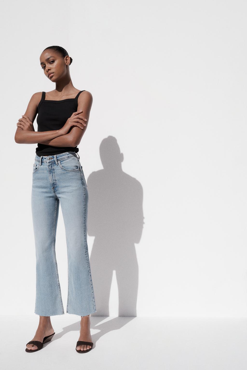 

Укороченные расклешенные джинсы trf с высокой талией ZARA, небесно-синий