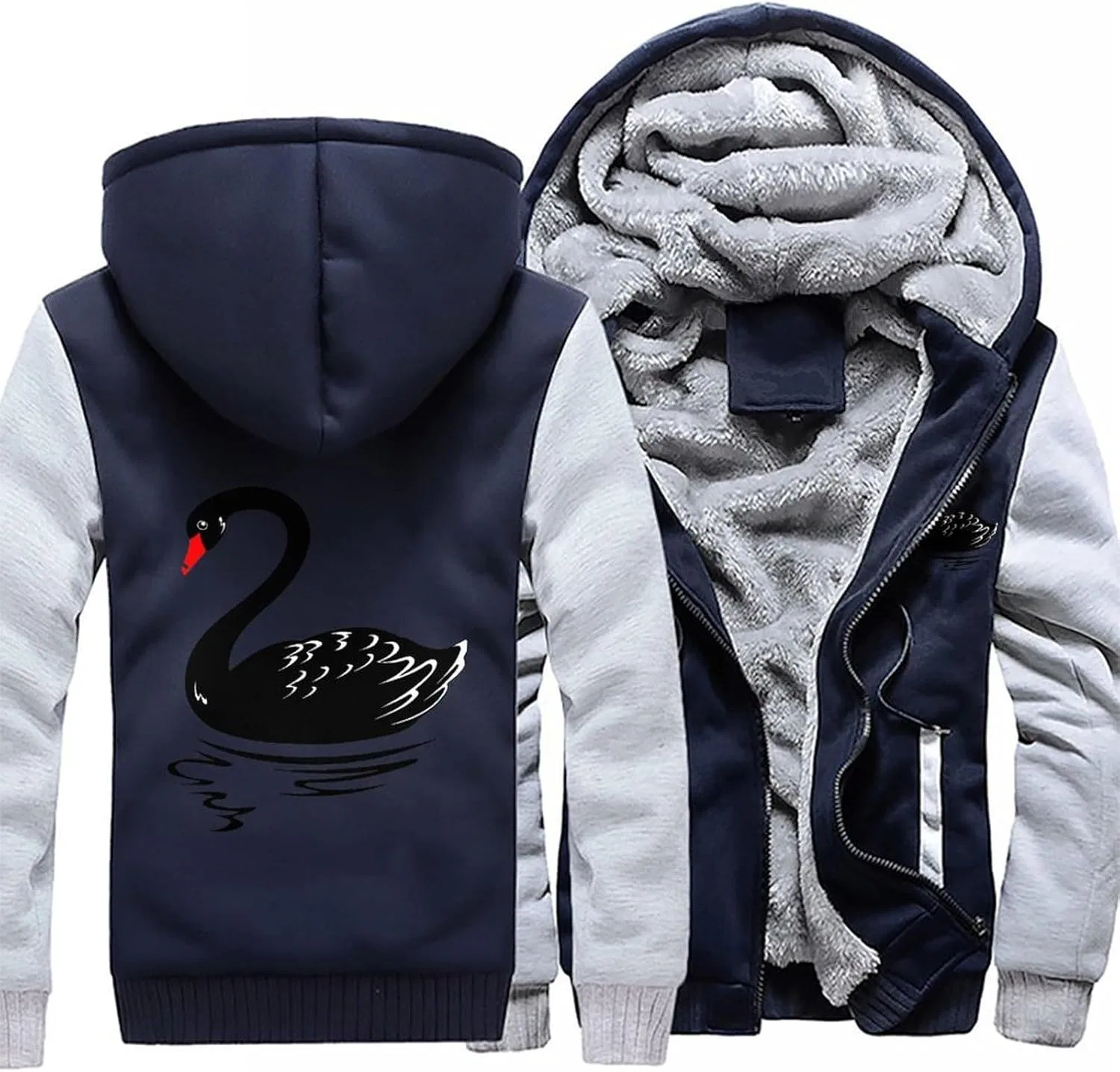 Худи мужское на молнии, флисовая толстовка, бренд Generic, Light Gray-style — фото 3