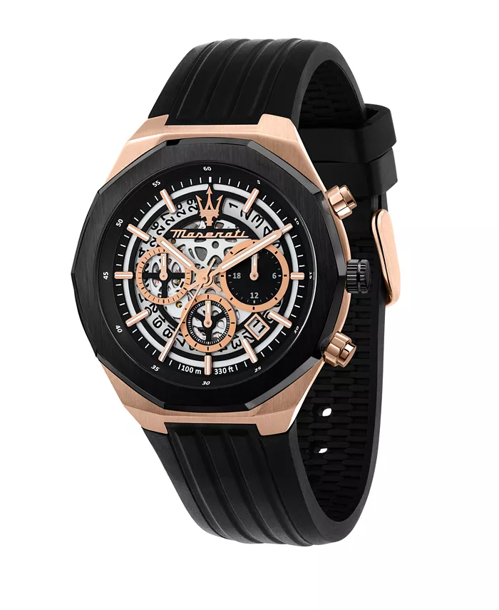 

Мужские хронографные часы с черным силиконовым ремешком, 45 мм Maserati