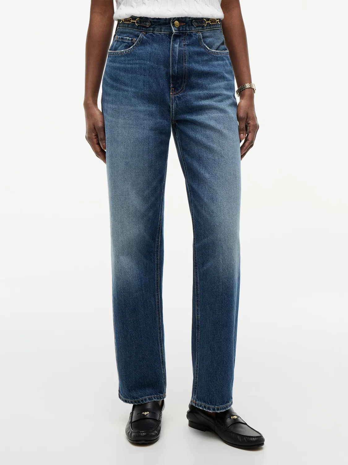 Джинсы Tommy Hilfiger Tapered Jeans Flag Horsebit Regular Tapered Ankle темно-синего цвета — фото 2