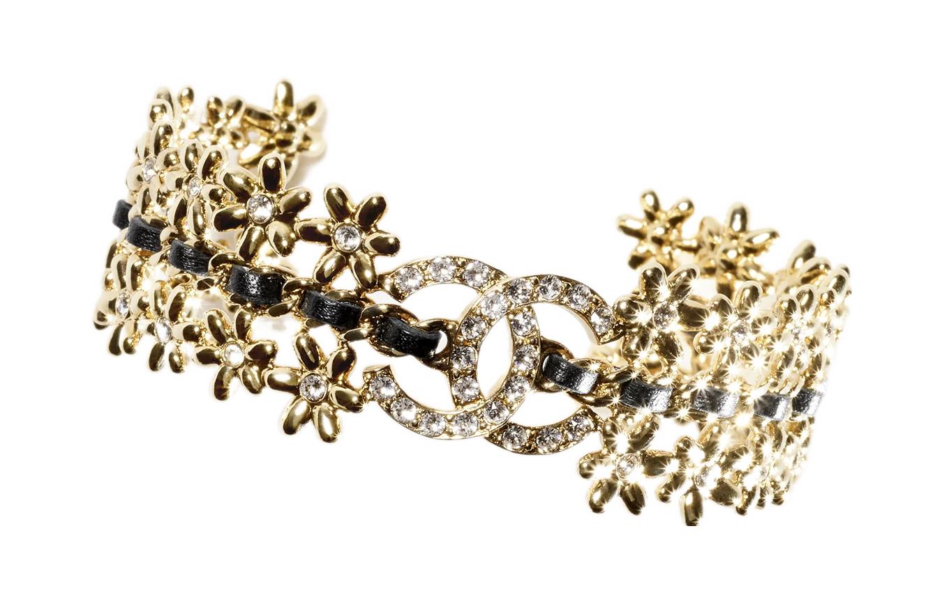 

CHANEL Металлический, из овчины, с кристаллами браслет унисекс Gold