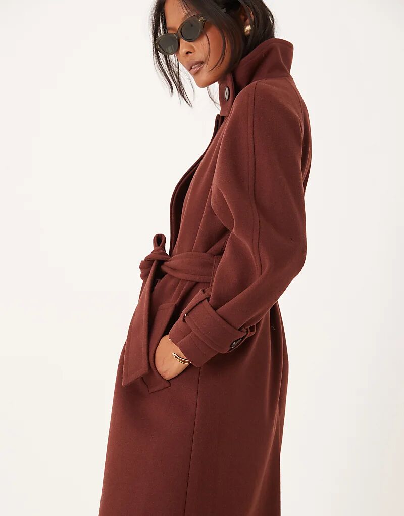 

Длинное пальто ASOS DESIGN Petite с воротником-стойкой цвета ржавчины Asos Petite