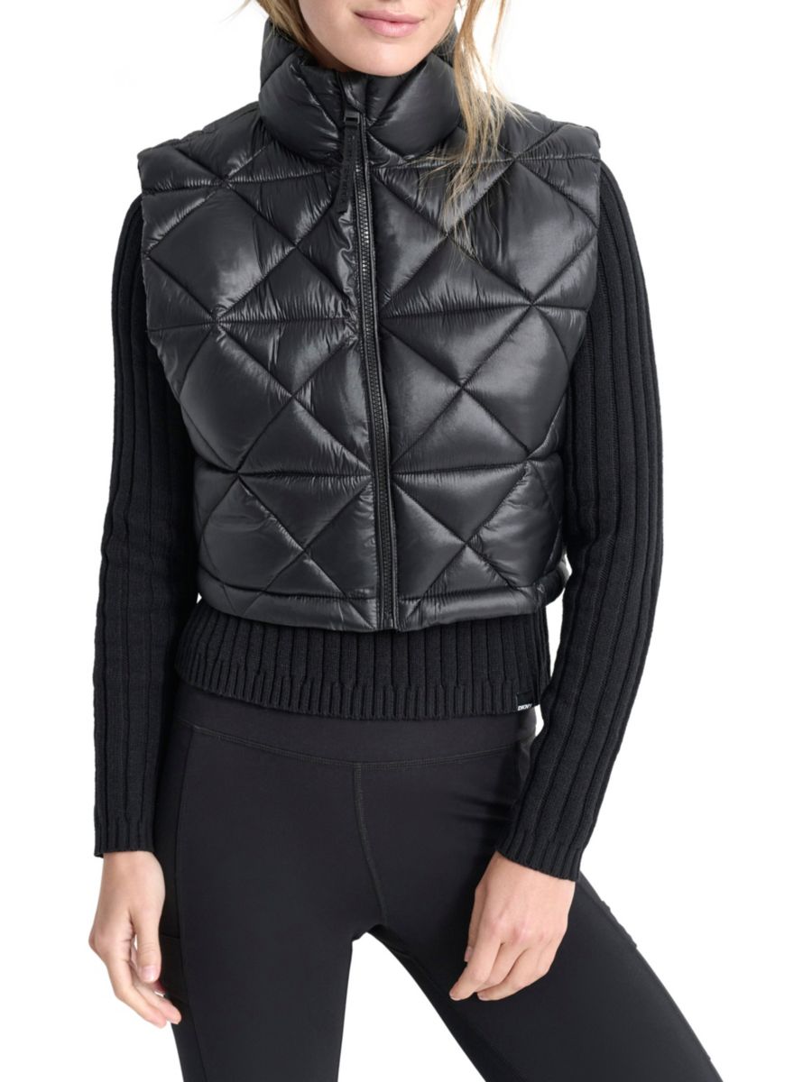 

Укороченный стеганый жилет DKNY, цвет Metallic Black, Черный, Укороченный стеганый жилет DKNY, цвет Metallic Black