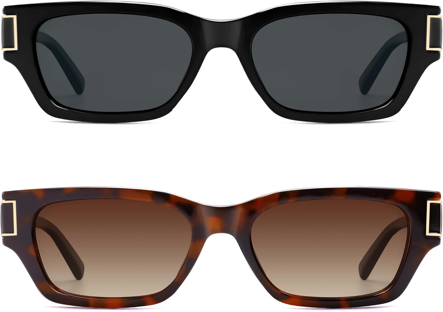 

Поляризованные солнцезащитные очки VANLINKER 2026 в стиле «кошачий глаз», модные, маленькие, квадратные, ретро, ​​рейв, прямоугольные, VL9902, 2 Pack Black Tortosie Brown Lens