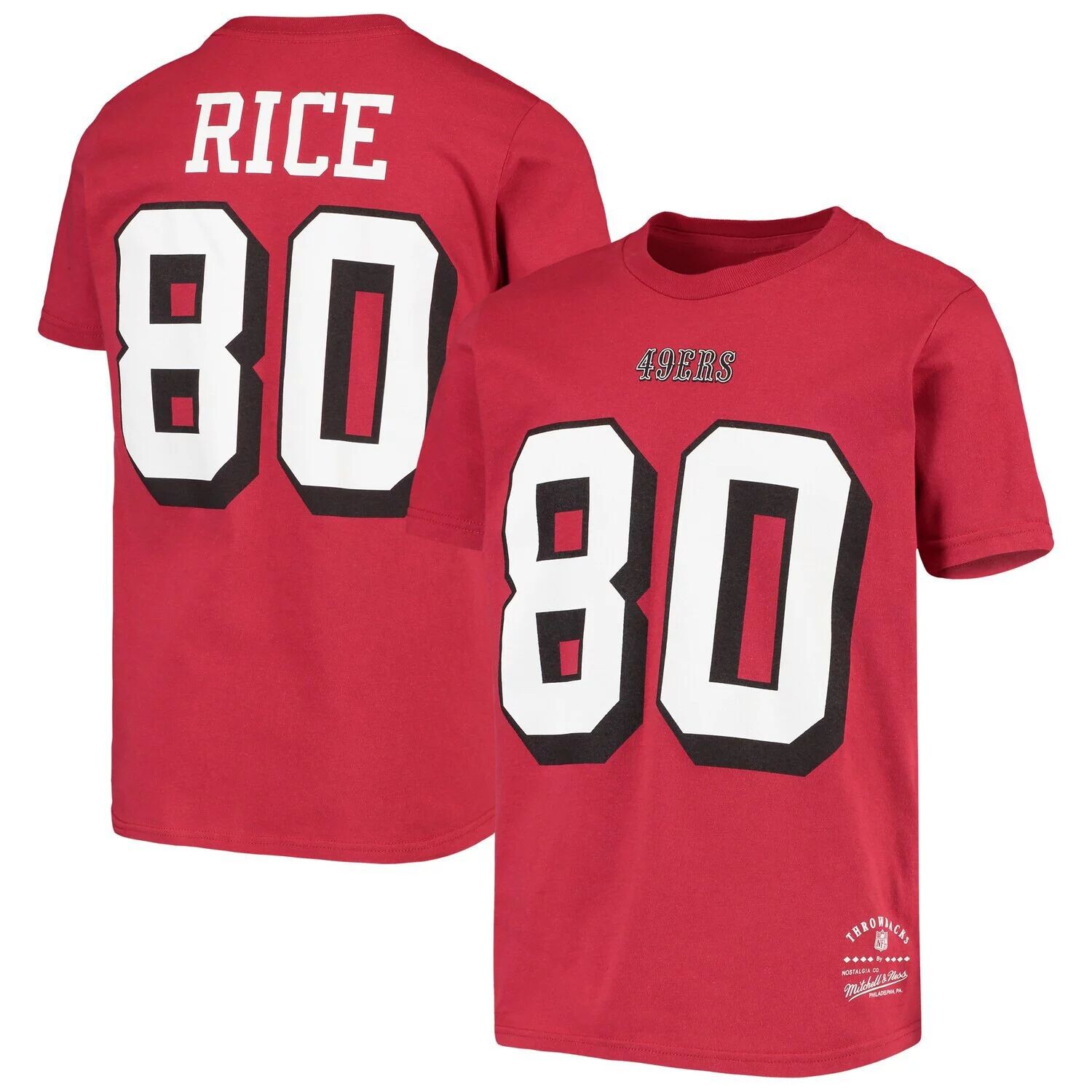 

Молодежная футболка Mitchell & Ness Jerry Rice Scarlet San Francisco 49ers в стиле ретро с именем и номером игрока Unbranded