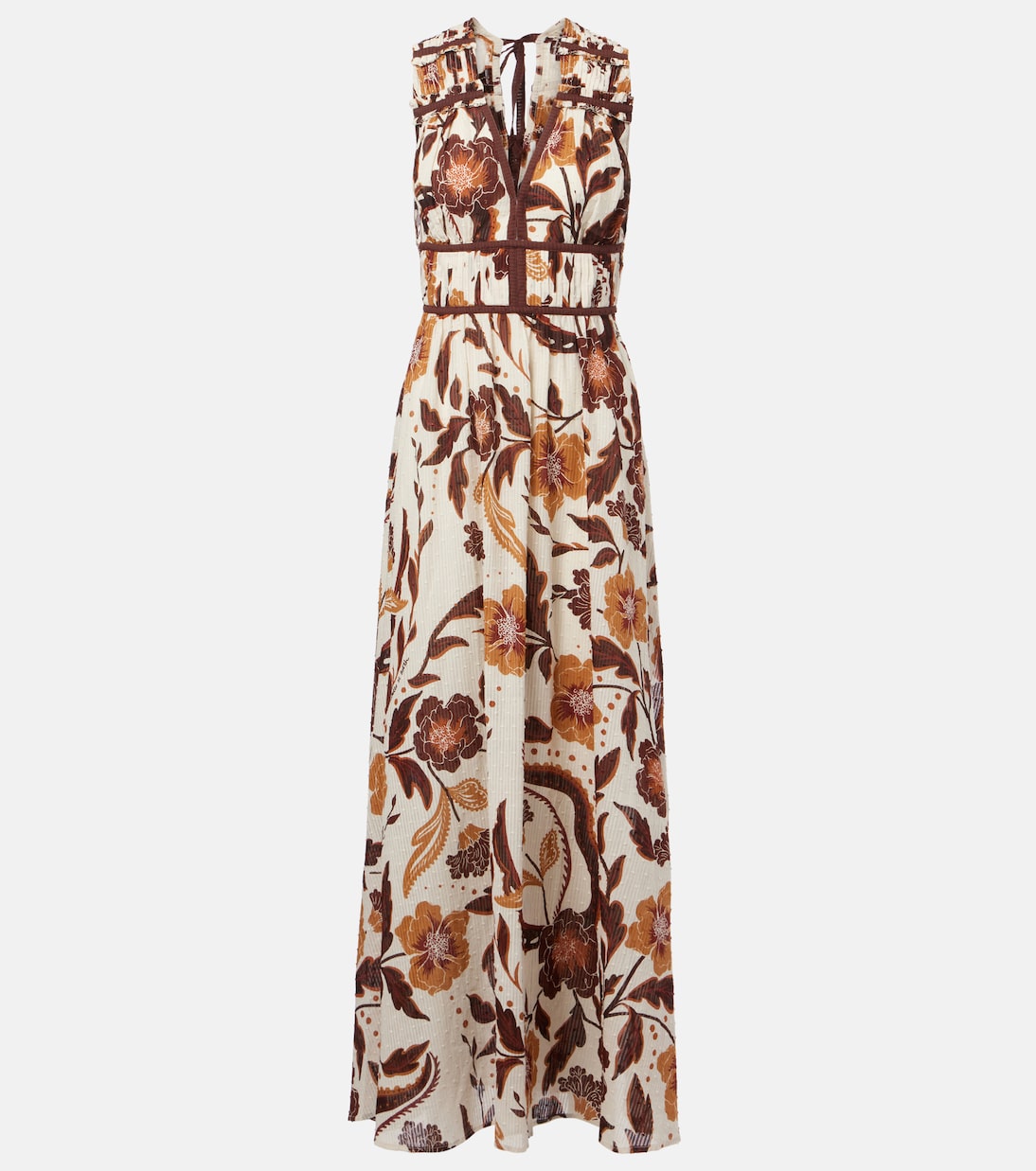 

Шиара цветочное хлопковое макси-платье Poupette St Barth, White Brown Abha