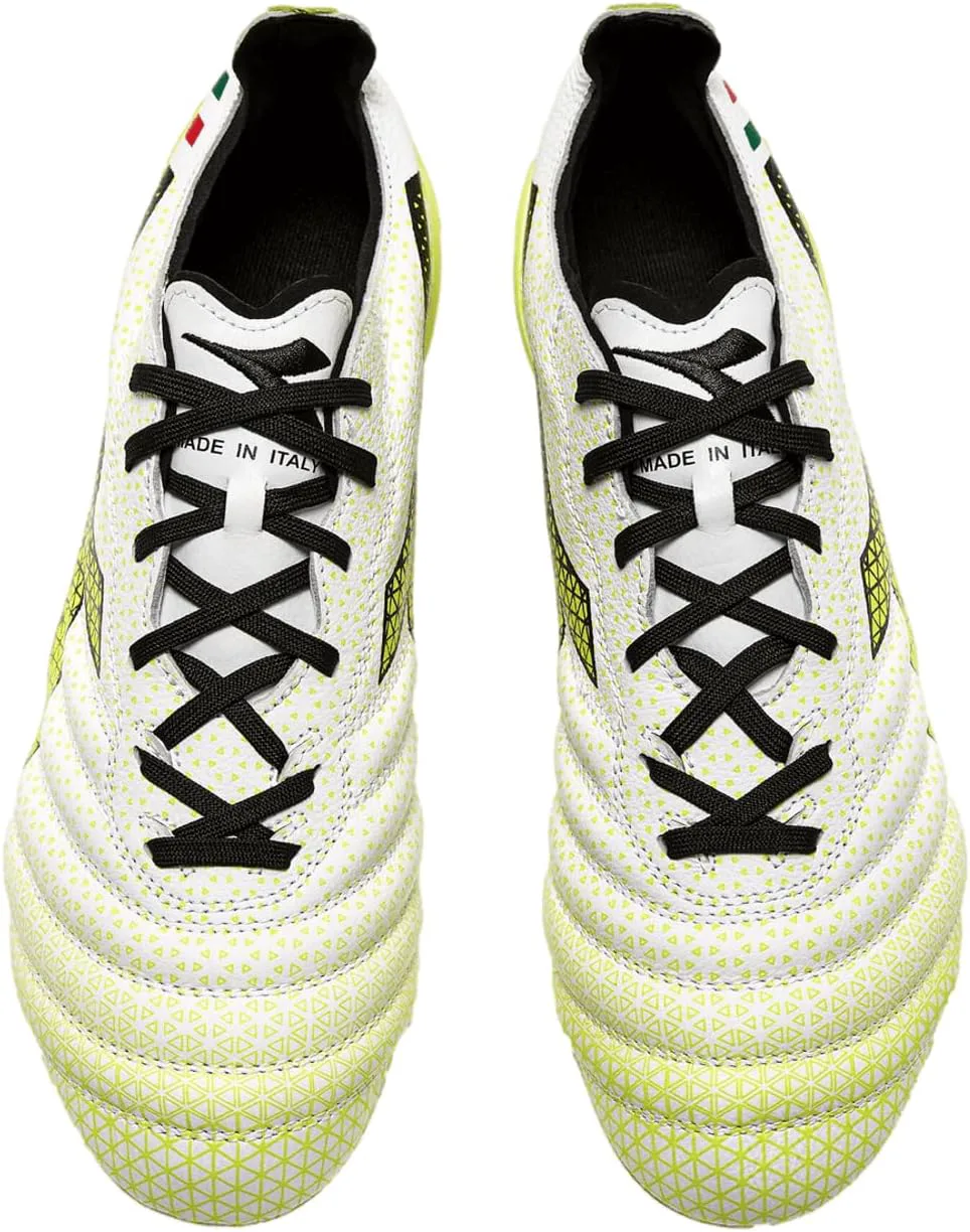 Футбольные бутсы Diadora Brasil Elite Tech GR ITA LPX для мужчин, жесткое покрытие - Сделано в Италии, ультра-мягкая премиальная кожа, современный дизайн Calcio, съемная стелька, белый/черный/желтый — фото 4