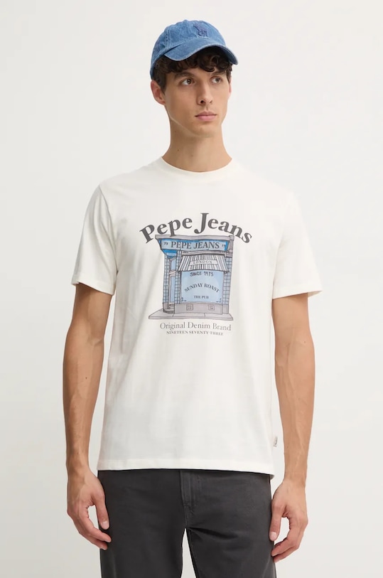 

Хлопковая футболка AGGO Pepe Jeans, бежевый