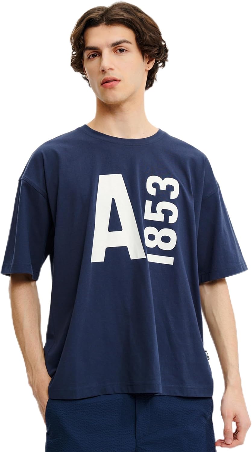 

Футболка AIGLE (Aigle) Эксклюзивная футболка с большим логотипом для мужчин, продающаяся в интернет-магазине, темно-синий