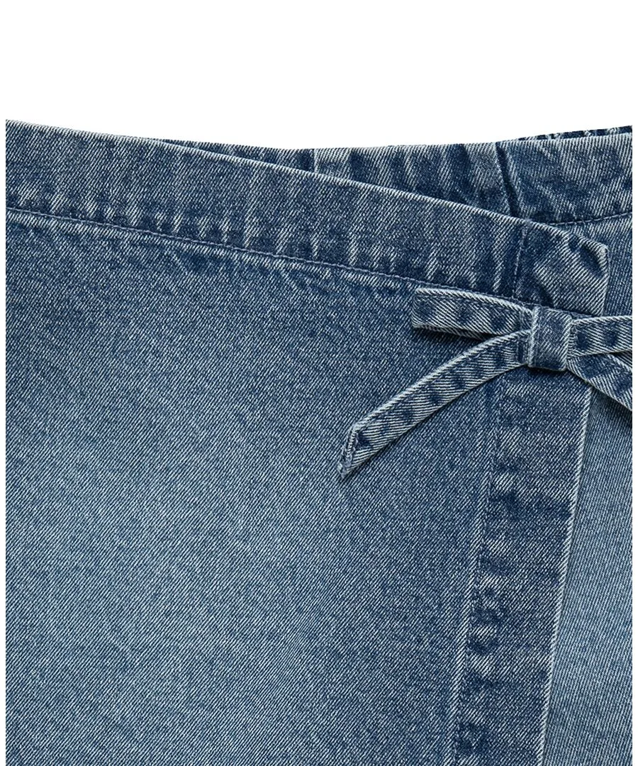 Шорты-юбка из денима с имитацией запаха для девочек 7-16 лет H by Habitual, denim синий — фото 3