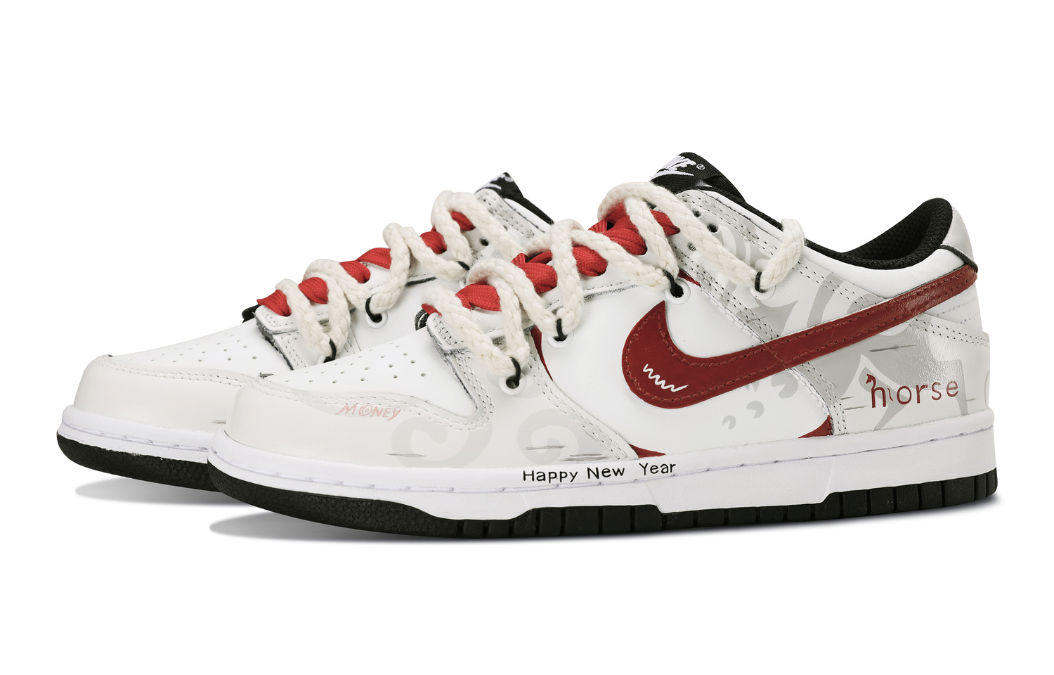 Nike Кроссовки для скейтбординга Dunk Year Of The Horse Greetings Low top для детей и подростков, бежево-красные — фото 4