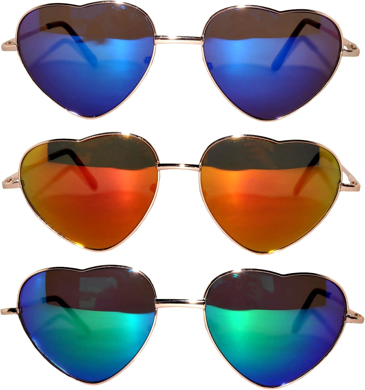 

Набор из 3 солнцезащитных очков-авиаторов в форме сердца с золотистой металлической оправой и зеркальными линзами, синего, красного и сине-зеленого цвета OWL, Blue,red