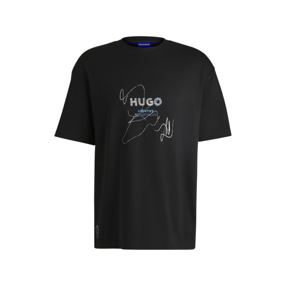 

Футболка из хлопкового джерси с сезонным рисунком HUGO, черный