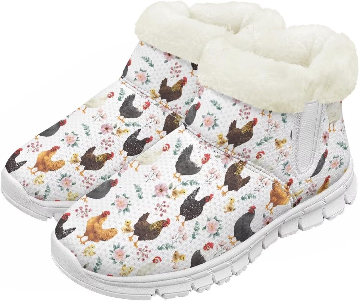 

Детские зимние сапоги для девочек, водонепроницаемые, противоскользящие, для холодной погоды, с искусственным мехом, походные ботинки Goronwyfloyd, White Chicken Rooster