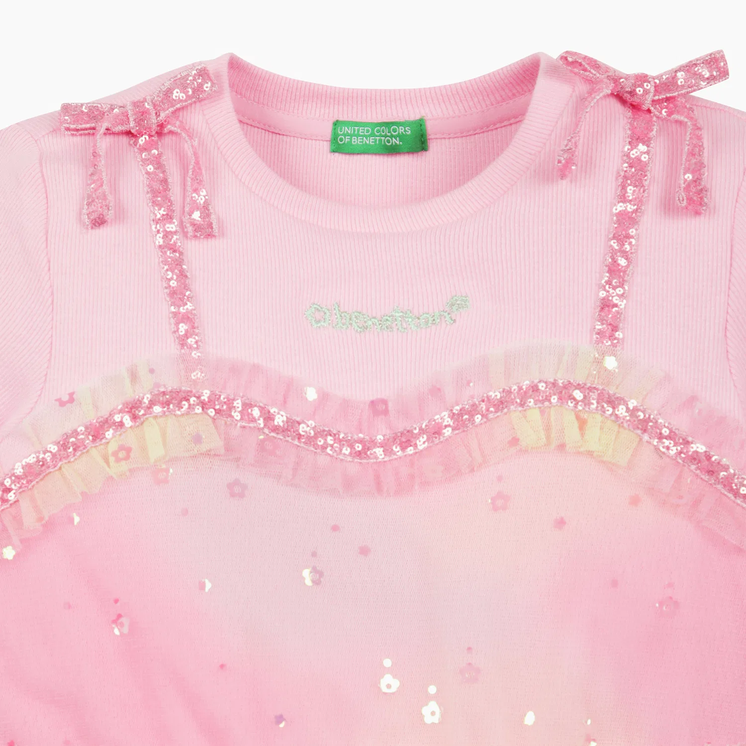 Детское платье с радужными цветами розовое от Benetton Kids — фото 2