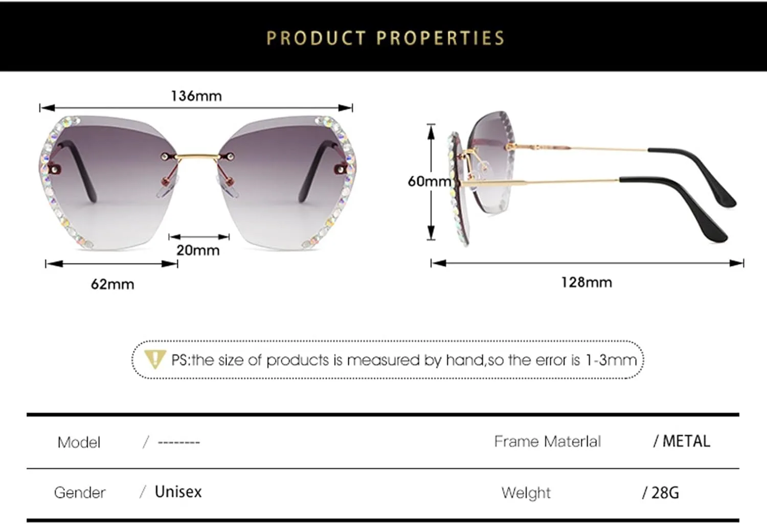 

Женские солнцезащитные очки без оправы с бриллиантами, модель 2027 года, для уличной фотографии, отдыха на природе, пляжа (цвет: E, размер: средний) MTZJH, One Color