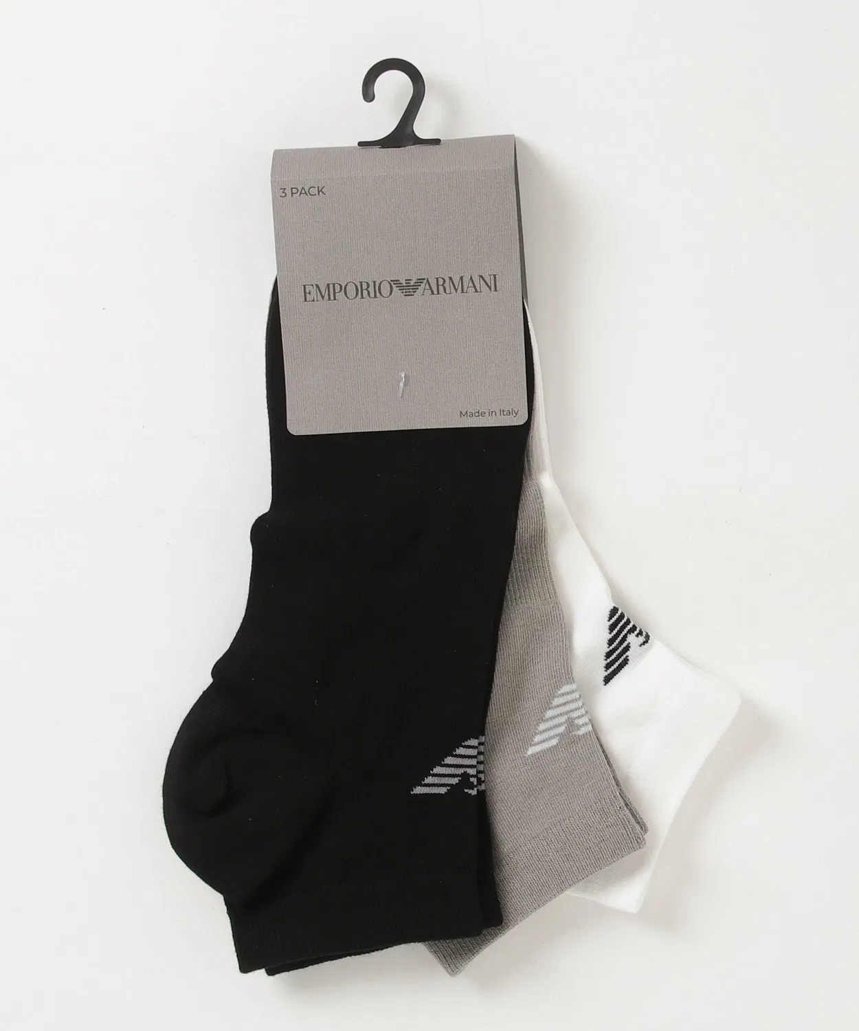 Носки-слипоны Emporio Armani 3 пары с логотипом орла, хлопок, бежевый — фото 3