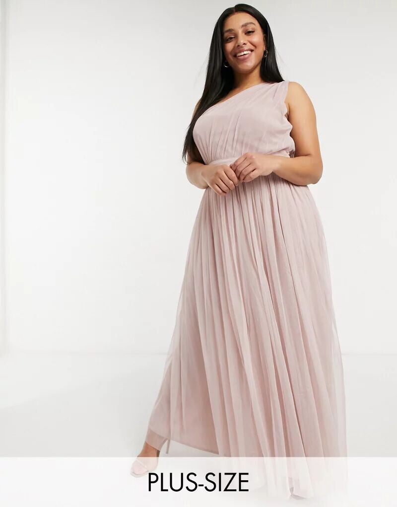 

Розовое платье макси из тюля на одно плечо Anaya With Love Plus Bridesmaid