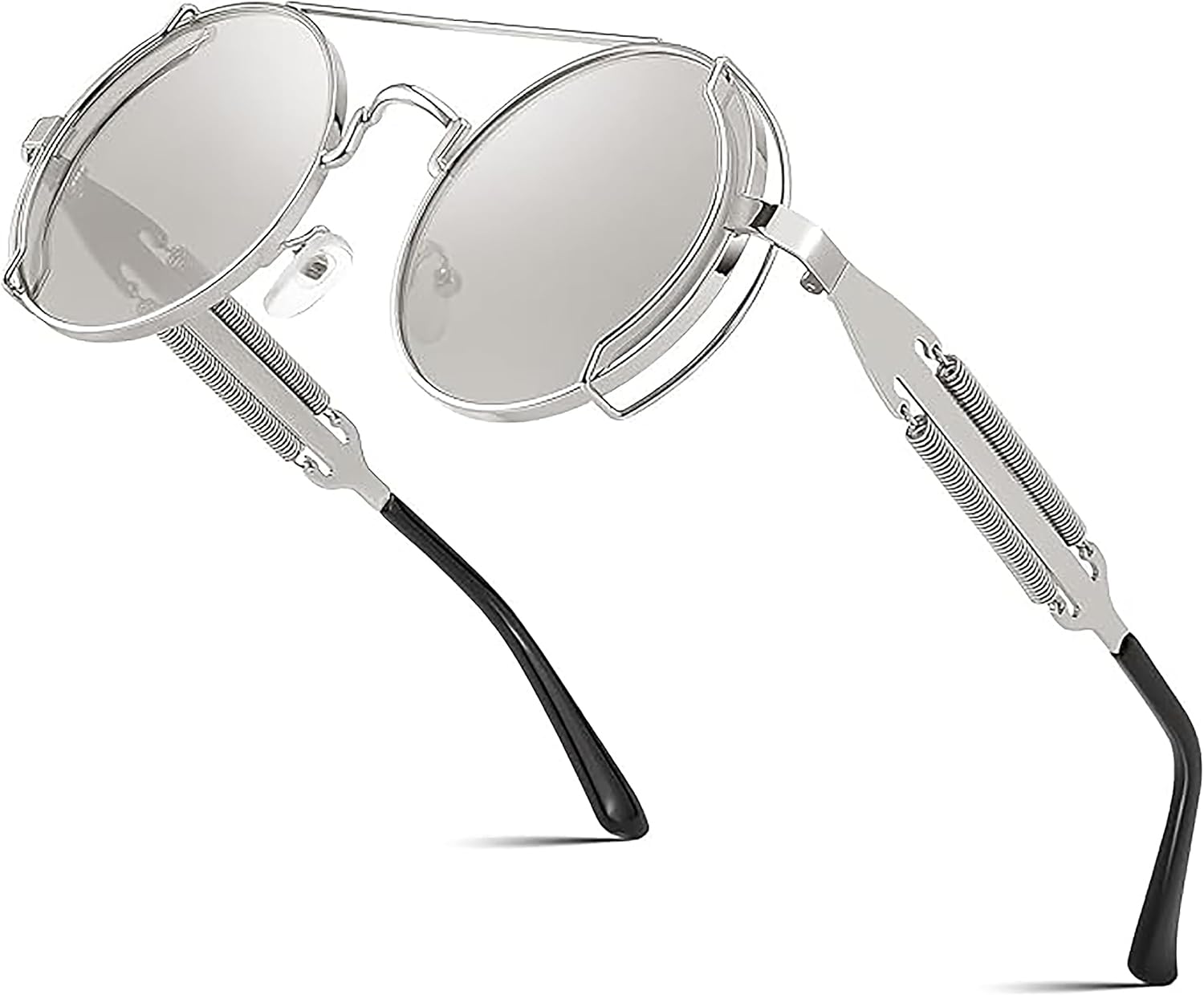 

Солнцезащитные очки-авиаторы FEISEDY для мужчин и женщин, в стиле ретро, ​​стимпанк, готика, круглая металлическая оправа, хиппи, модель B2351, Silver Frame With White and Silver Lenses