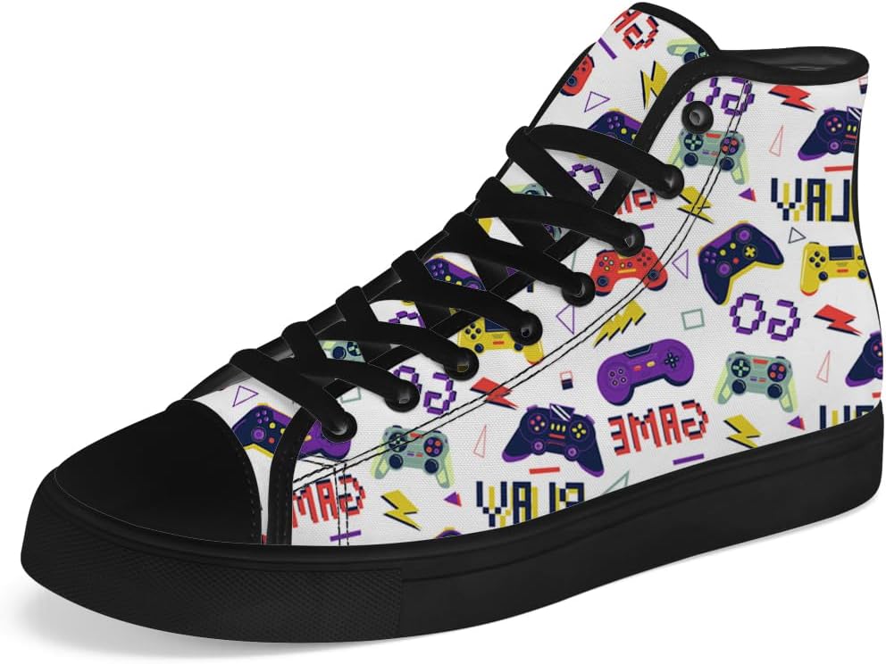 

Высокие кеды из холщовой ткани с игровым дизайном для мужчин и женщин, высокие кроссовки на шнуровке, повседневная обувь, подарок для парня или девушки Chebing, фиолетовый