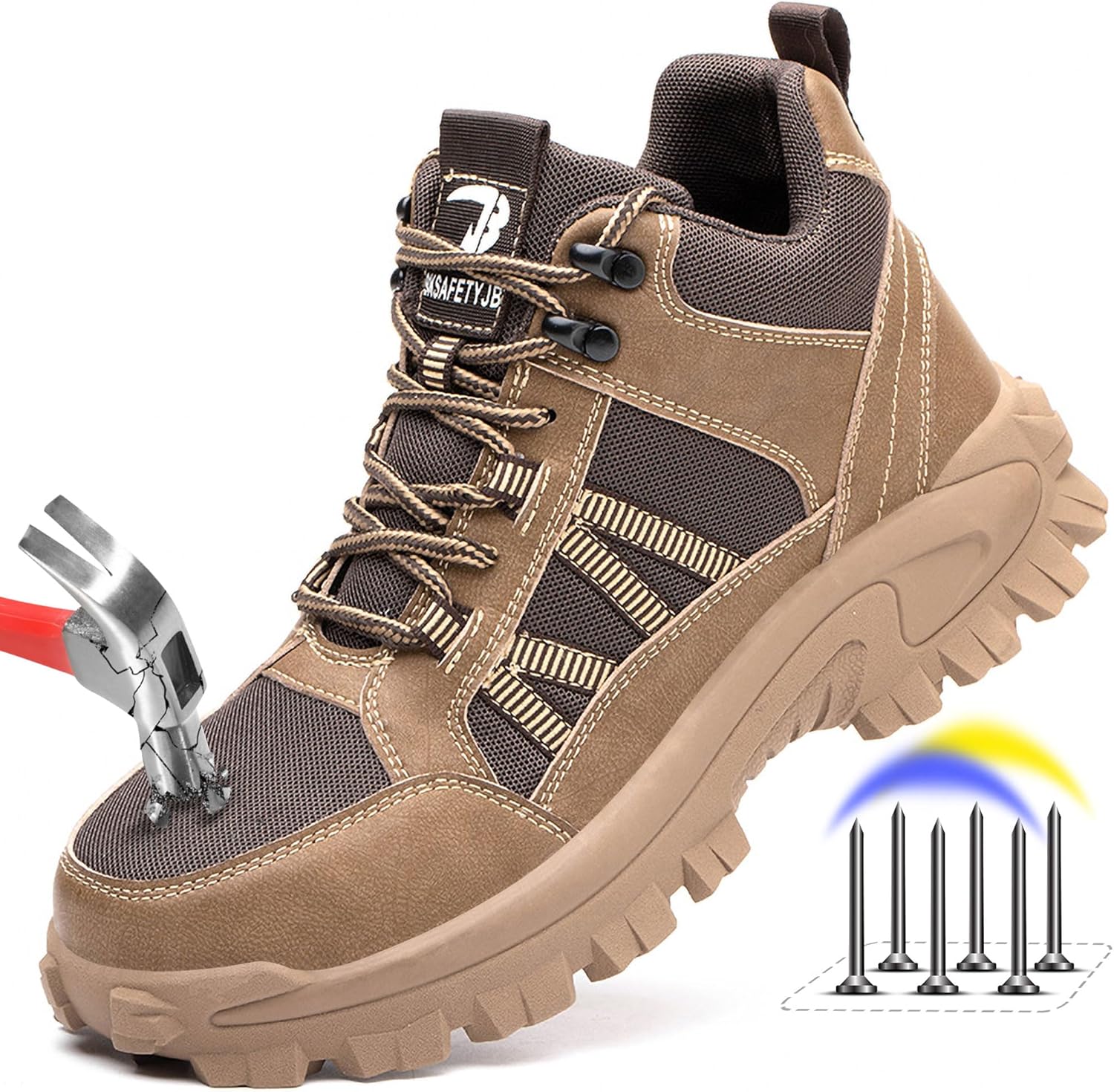 

Мужские ботинки FUDYNMALC с стальным носком: противоскользящая безопасная обувь, удобная и дышащая для работы в промышленности и строительстве, коричневый