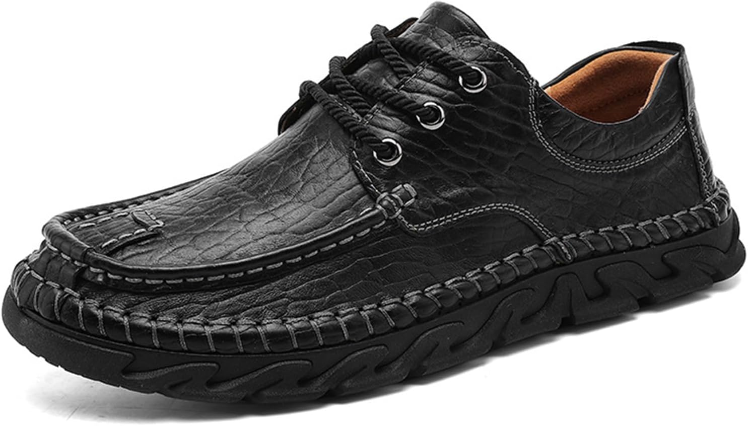 

Мужские кожаные кеды Crepuscute с плоской подошвой, без застежки, шнуровкой, повседневные лоферы для улицы, стильные и удобные, низкие, с круглым носком, спортивная обувь, черный