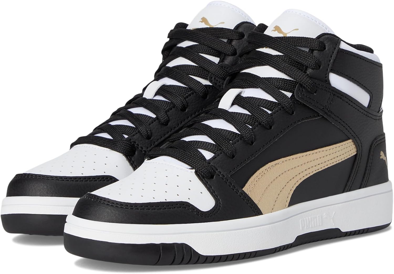 

Кроссовки PUMA Rebound Layup Mid для мальчиков, белый/черный/золотой