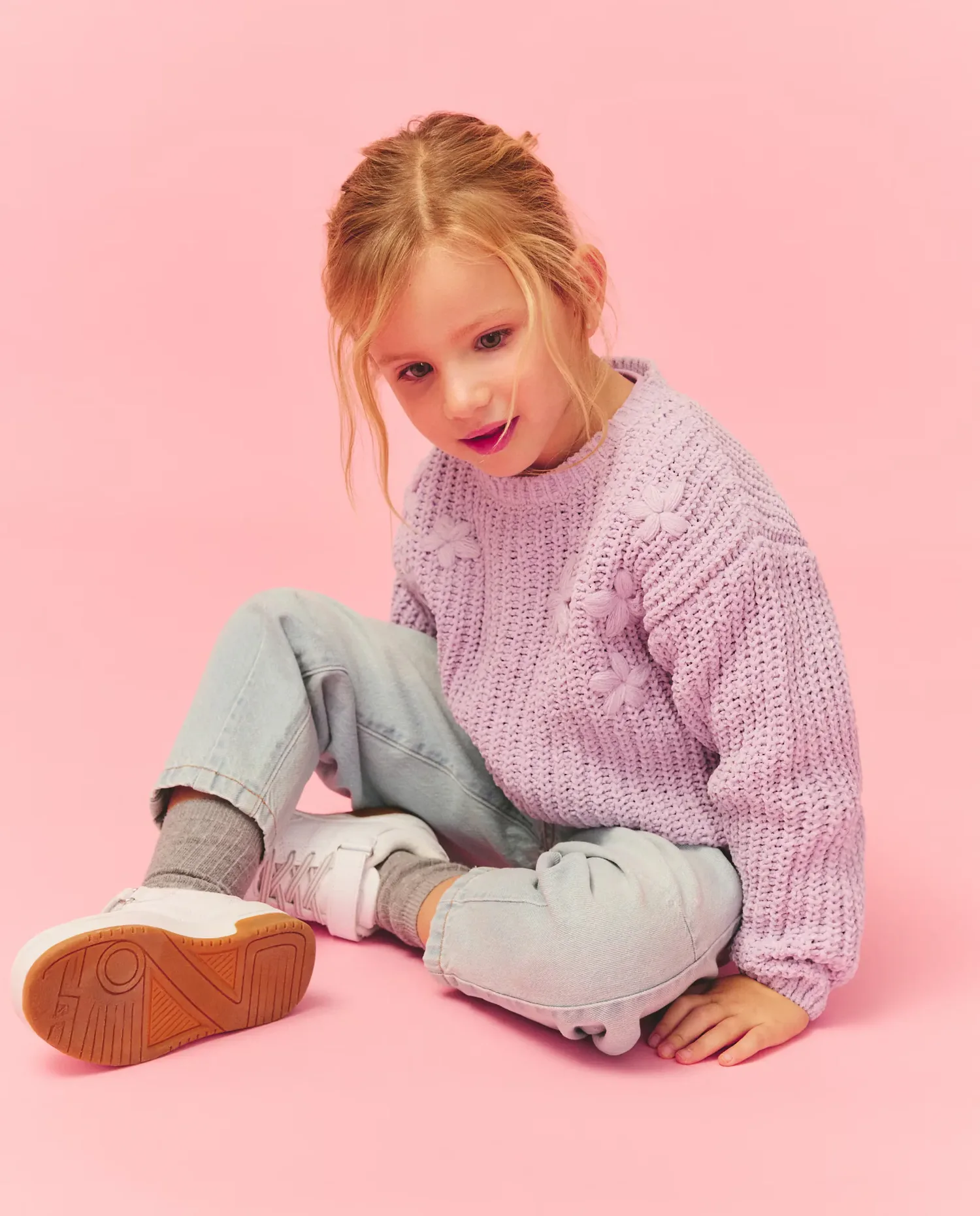 Вельветовый свитер с вышивкой звезд в тон для девочки Kids El Corte Inglés, 282 Malva