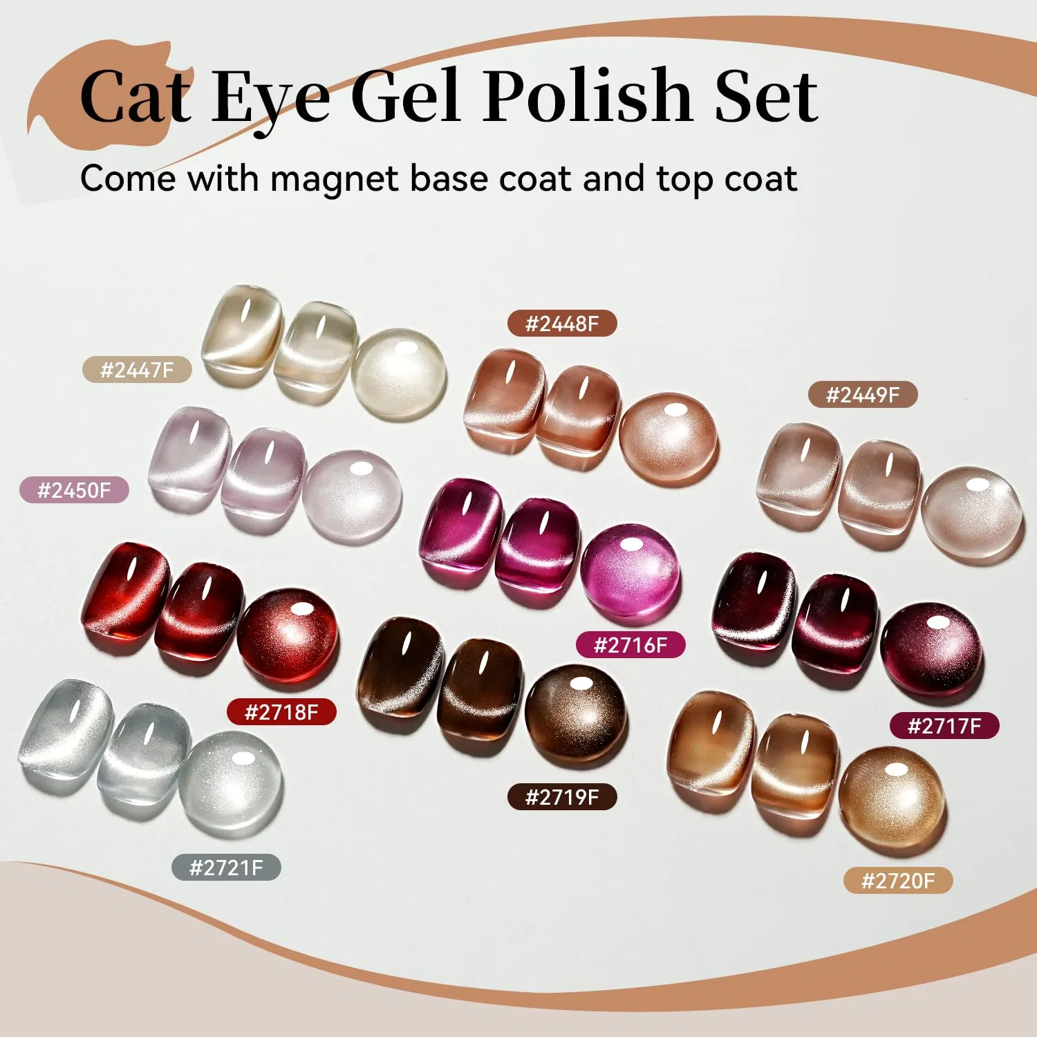 Набор гель-лаков JODSONE Cat Eye 10 цветов с магнитом Jodsone, 12Set-05 — фото 2
