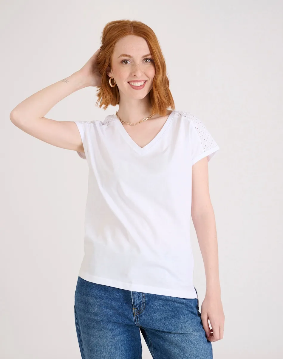 

Женская футболка с V-образным вырезом и удлинённым рукавом Naf Naf, белый