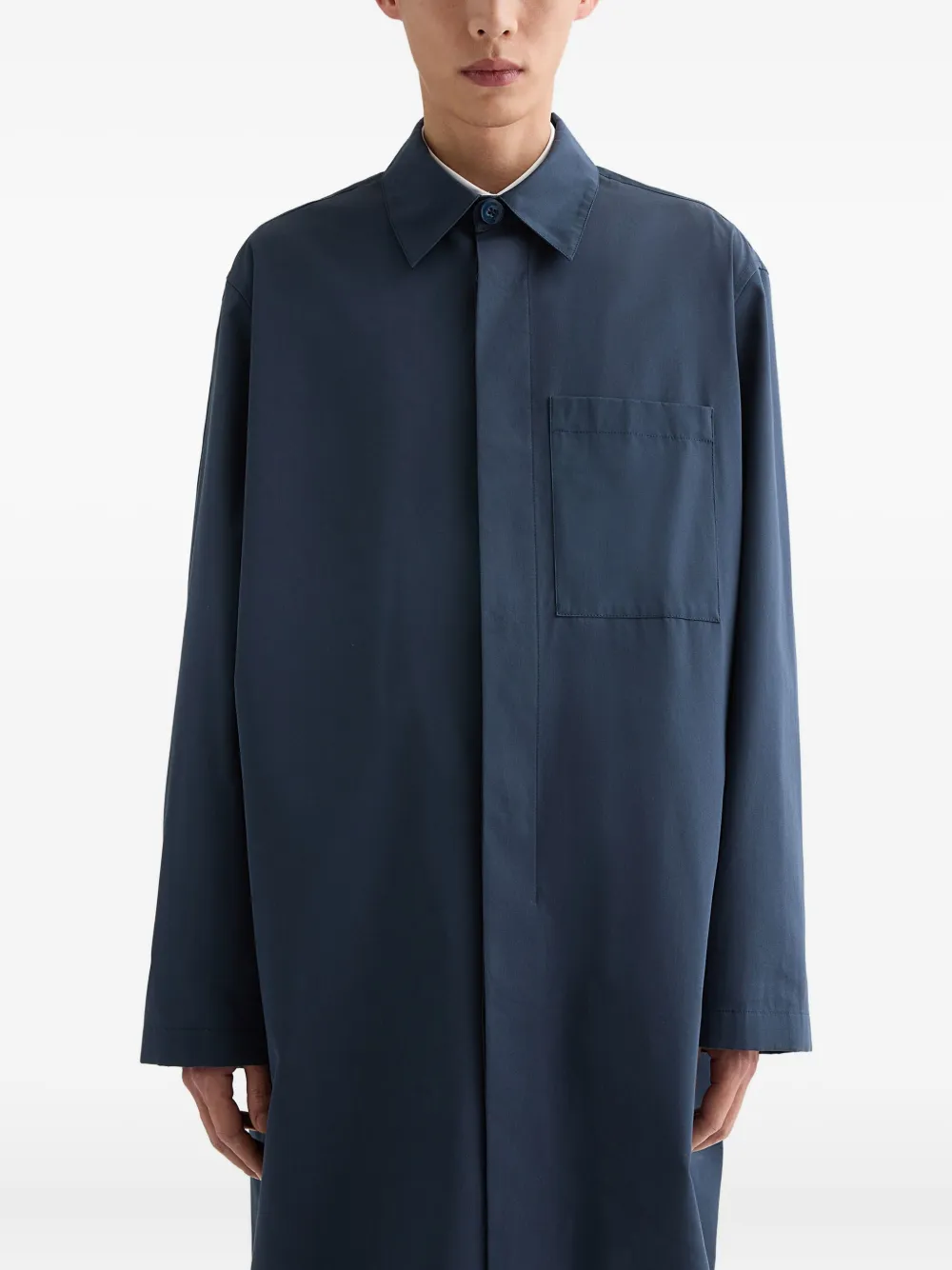 Поплиновое пальто с нагрудным карманом Jil Sander, синий — фото 4