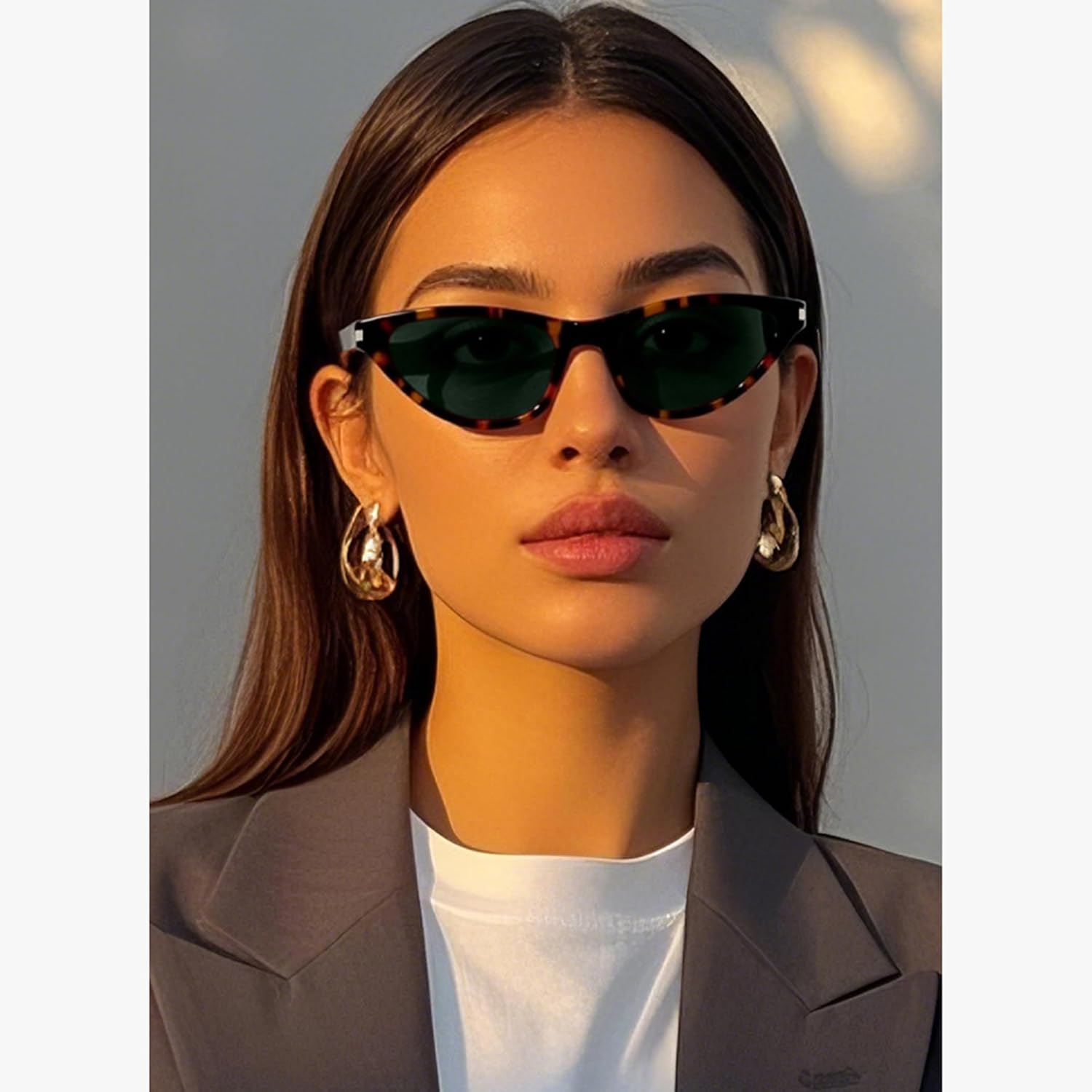 

Женские солнцезащитные очки Bullabulling в стиле ретро, ​​винтаж, узкие, «кошачий глаз», 90-е годы, маленький размер, стильные, модные, с защитой от ультрафиолета UV400, Green