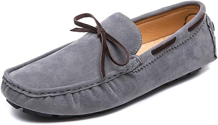 

Мужские лоферы Hhhchpm без шнурков, замшевые туфли с бантиком, мокасины, повседневные корабельные туфли, серый