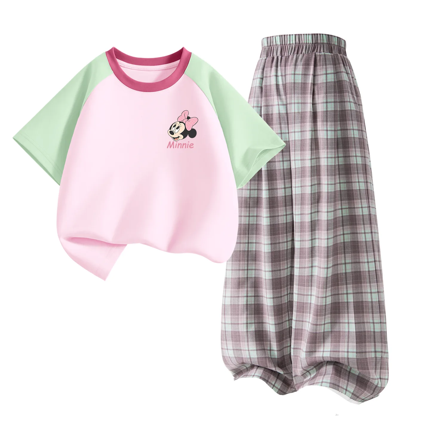 Детская спортивная футболка с круглым вырезом Disney, Di Surprise K Green Pink+Solid Dark Cyan Pink