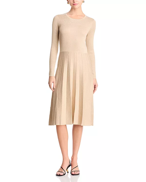 

Платье с плиссировкой и металлизированной нитью T Tahari, бежевый