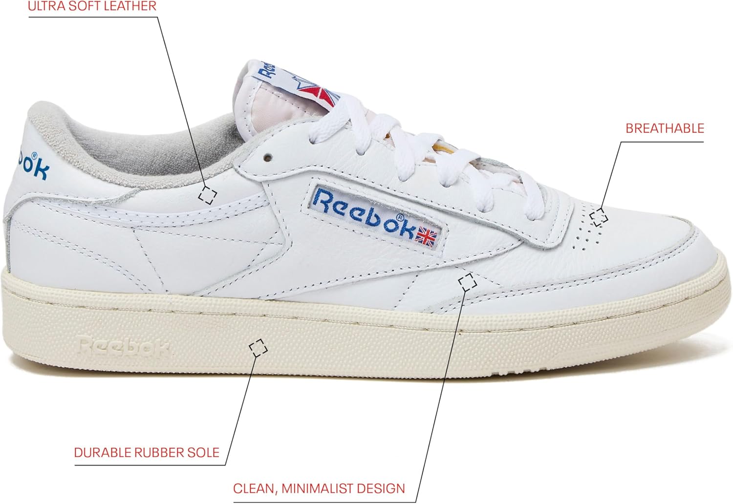 Мужские винтажные теннисные кроссовки Reebok Club C 85, белый/синий — фото 2