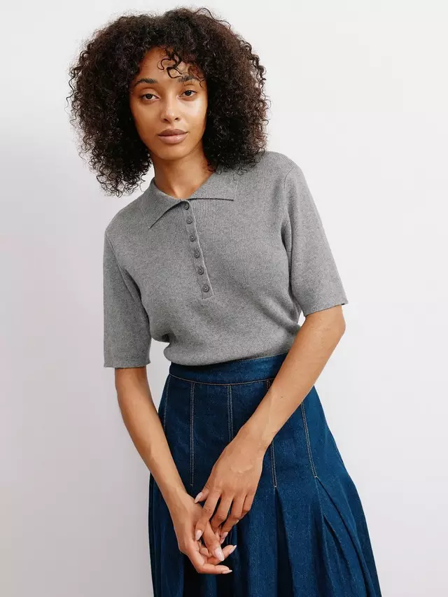 

Топ Albaray Organic Cotton Blend Knit Polo, серый