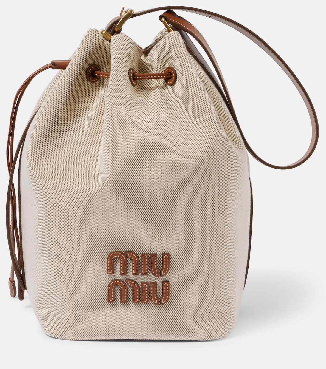

Кожаная сумка-ведро с логотипом Miu Miu, Naturale+Brandy