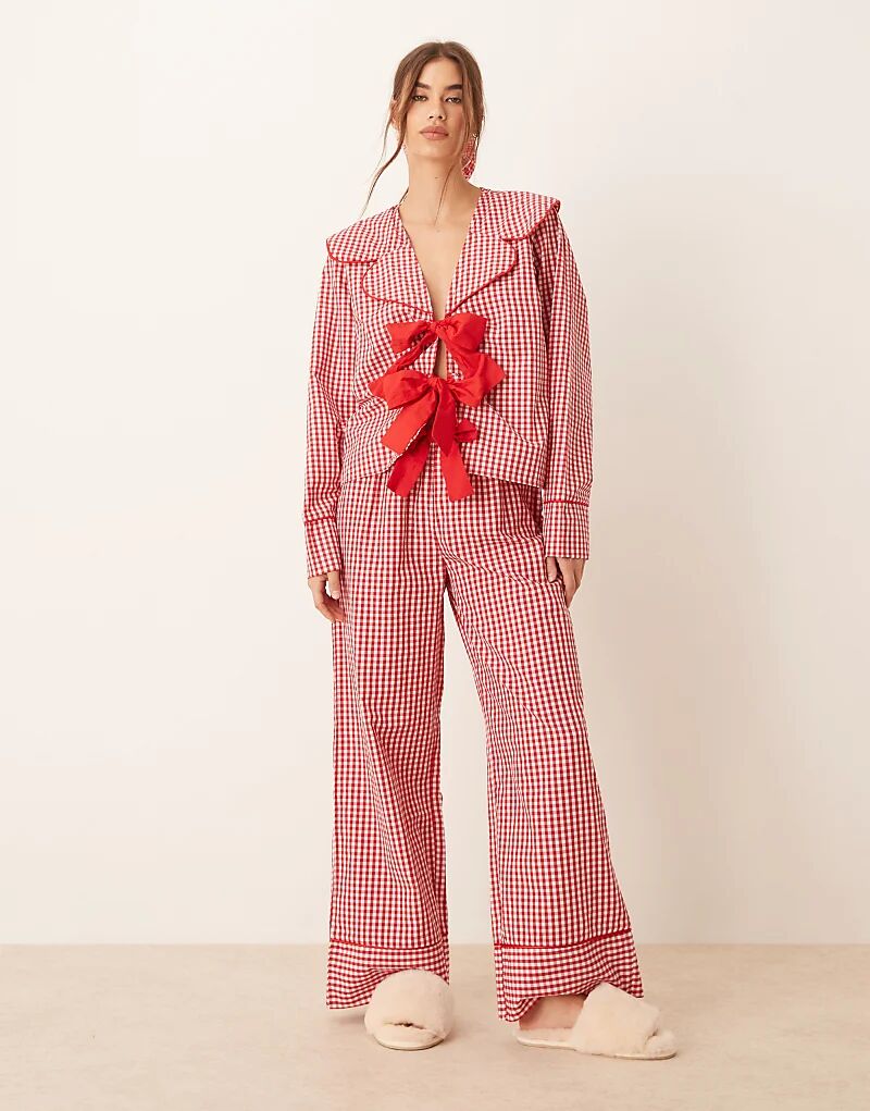 

Пижамные брюки ASOS DESIGN с широкими штанинами в красную клетку