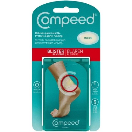

Compeed Блистерные пластыри среднего размера, 5 шт. Гидроколлоидные пластыри для ухода за ногами, 4,2 x 6,8 см, 5 шт. в упаковке