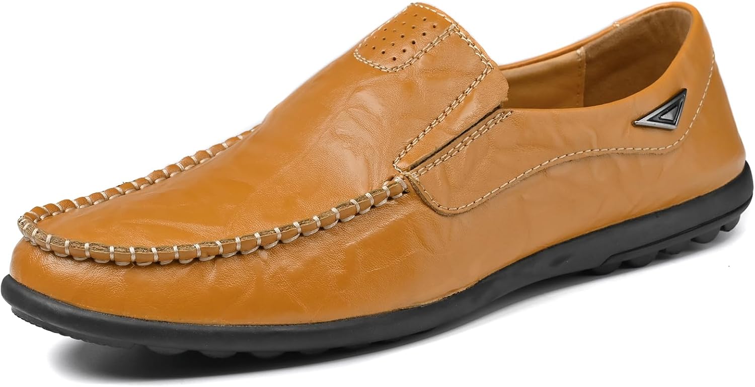 Мужские повседневные лоферы Loafer Premium из натуральной кожи, слипоны, мужские драйверские пенни-лоферы, легкие и дышащие Luodenglang, коричневый — фото 2