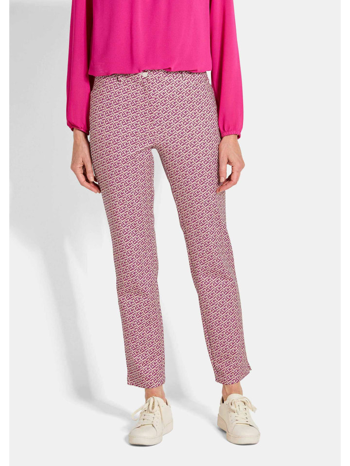 

Брюки облегающего кроя с высокой талией, бежевого/ягодного/узорчатого цвета GOLDNER