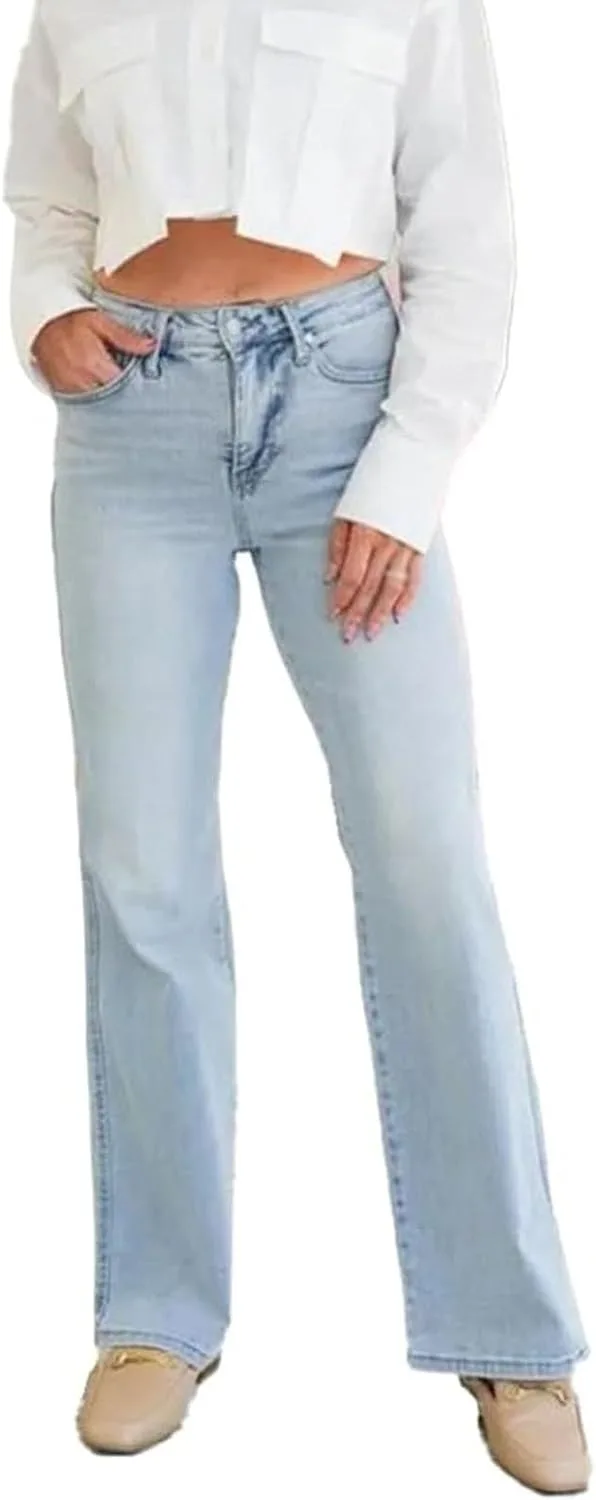 Джинсы High Rise Vintage Wash Top Straight Leg, Plus-Size, с эффектом Vintage Wash, эластичные, с контролем живота